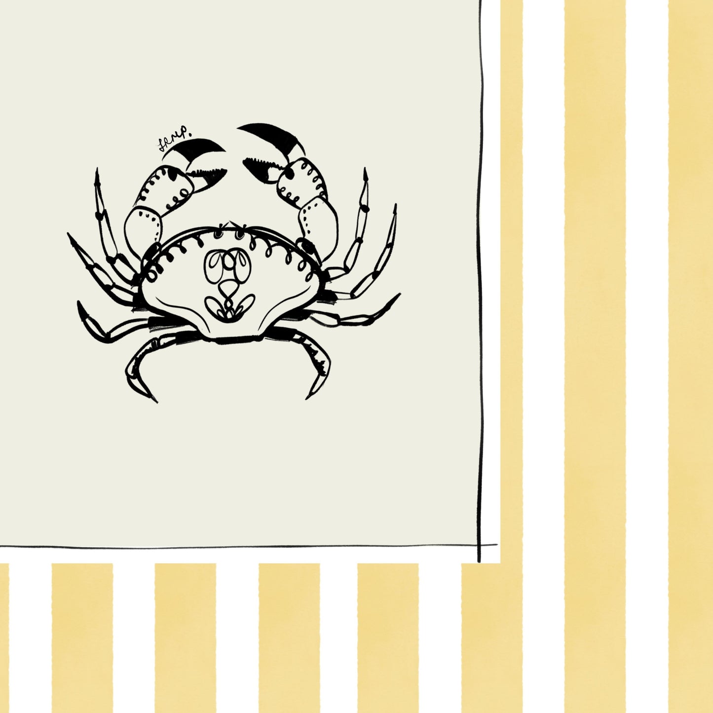crab with yellow watercolour striped surround - fish art print by cat dearlove