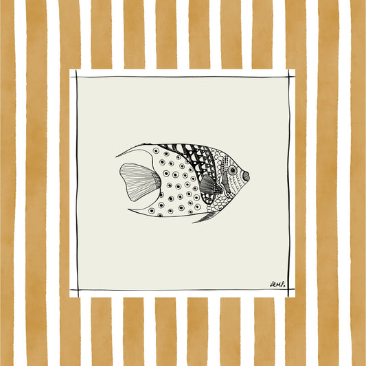 fish 2 with orange watercolour striped surround - fish art print by cat dearlove