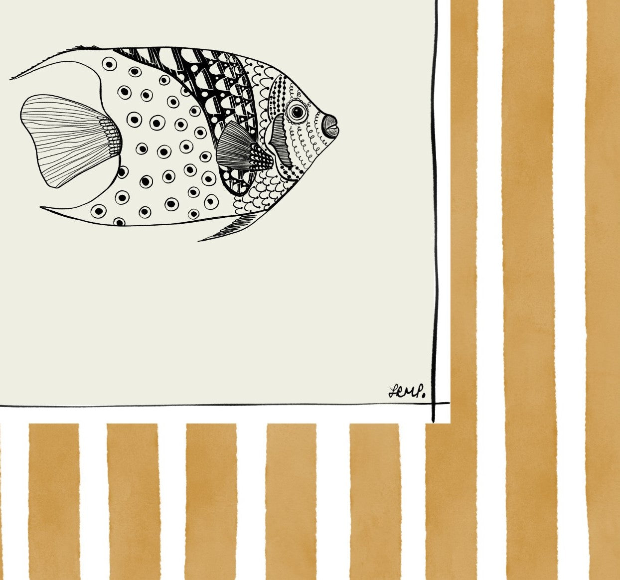 fish 2 with orange watercolour striped surround - fish art print by cat dearlove
