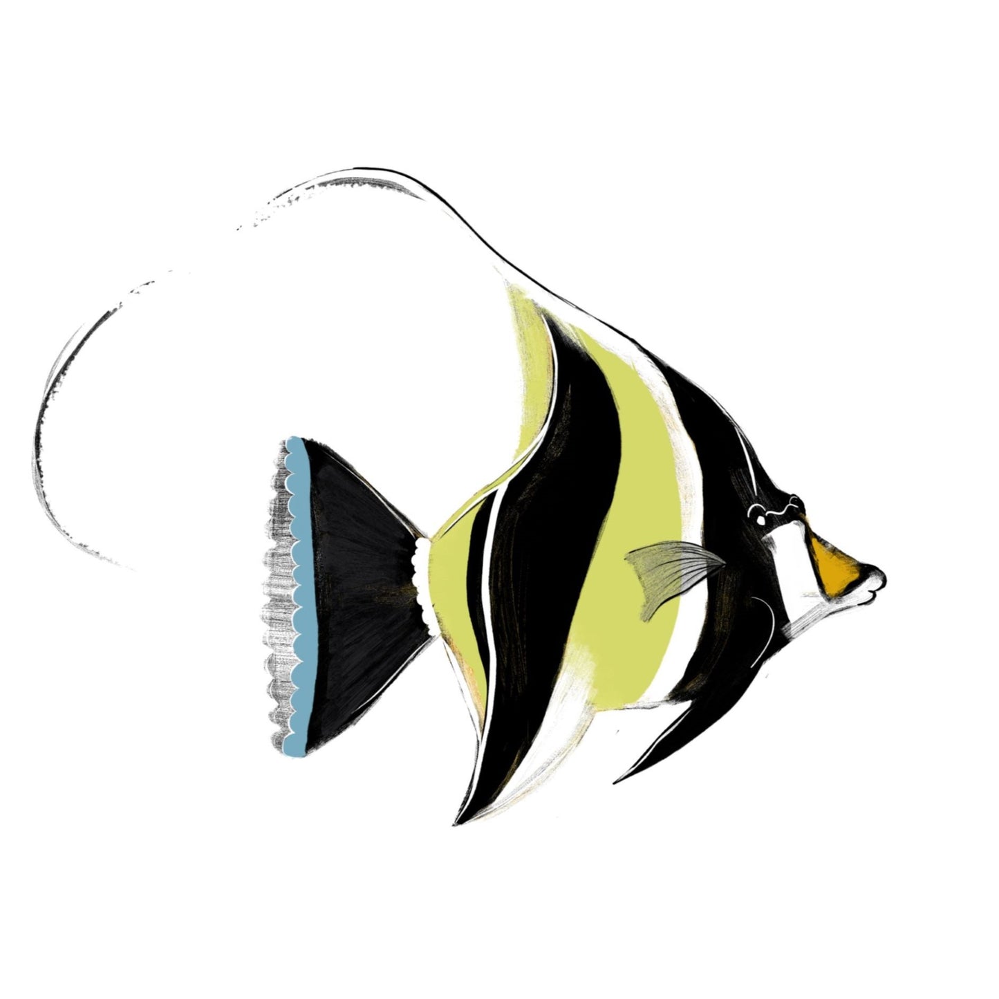 pair of fish in colour with grey blue watercolour striped surround - fish art print by cat dearlove