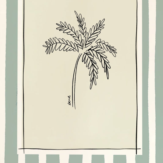 palm tree with green watercolour striped surround - nature art print by cat dearlove