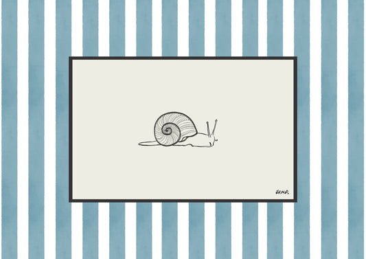 snail with blue watercolour striped surround - bugs art print by cat dearlove
