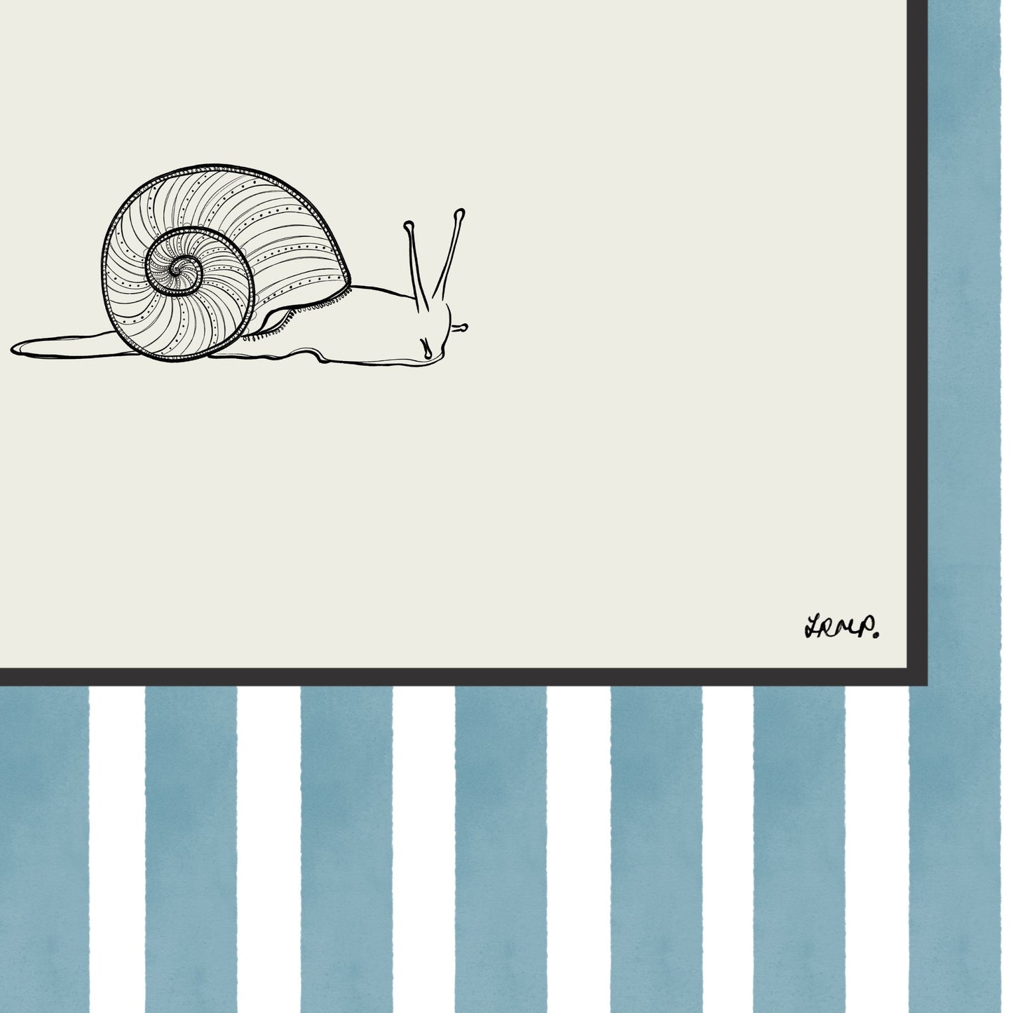 snail with blue watercolour striped surround - bugs art print by cat dearlove