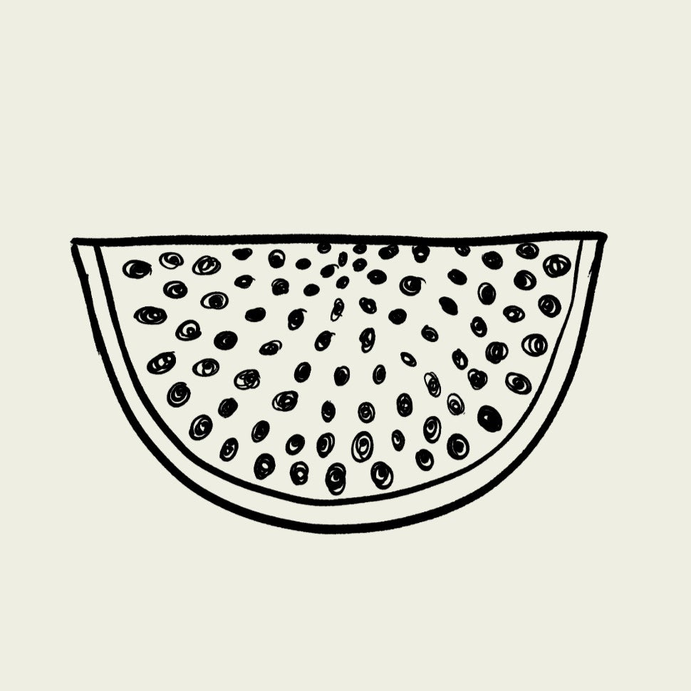 watermelon with coral watercolour striped surround - fruit art print by cat dearlove