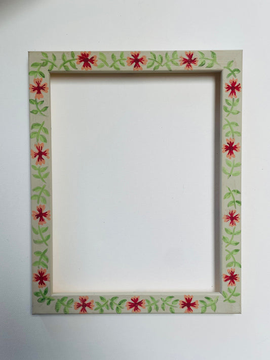 hand-painted frame – green and pink floral design on white