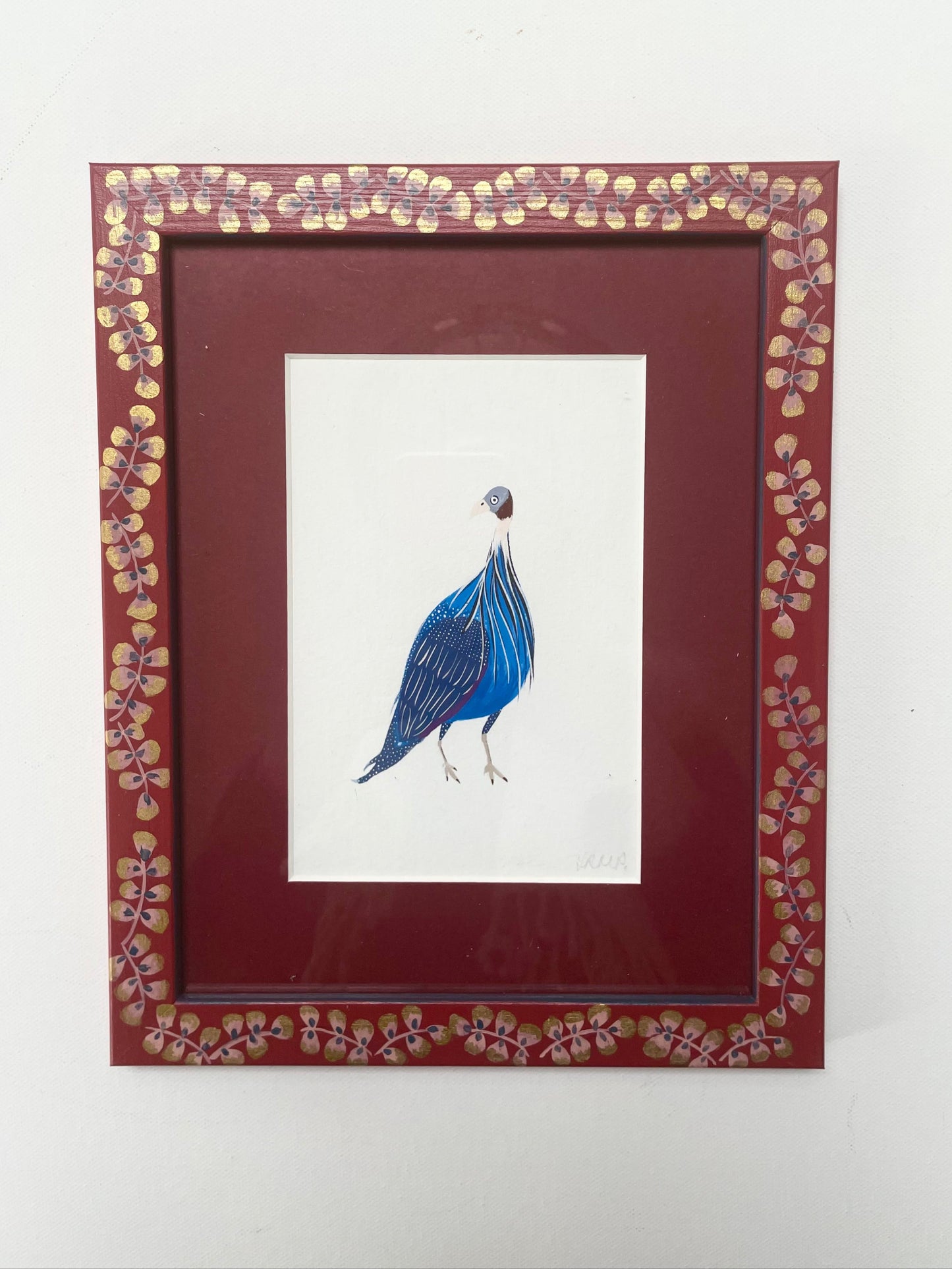 ready to hang – vulturine guinea fowl red – framed art prints by cat dearlove
