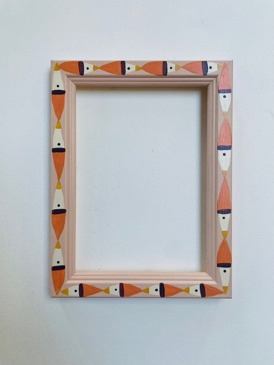 hand-painted frame – geometric style in orange, pink, and purple