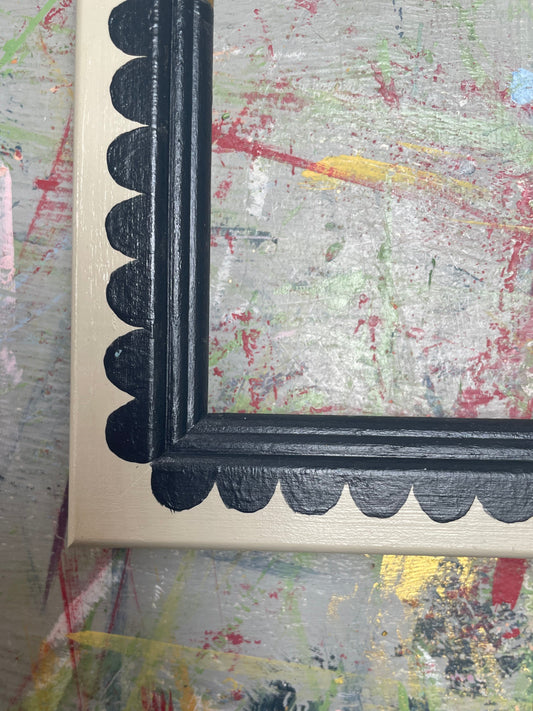 hand painted frame - railings scallops on old white