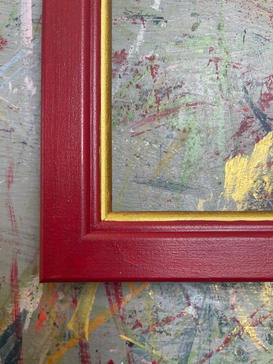 hand-painted frame - incarnadine with gold trim