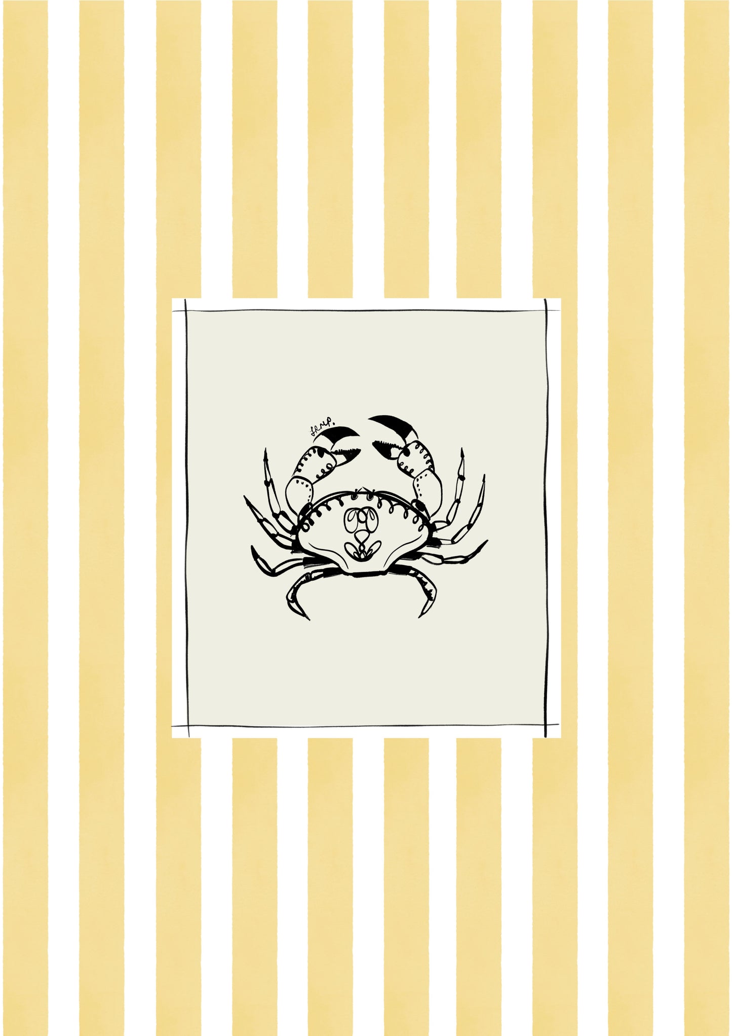 crab with yellow watercolour striped surround - fish art print by cat dearlove