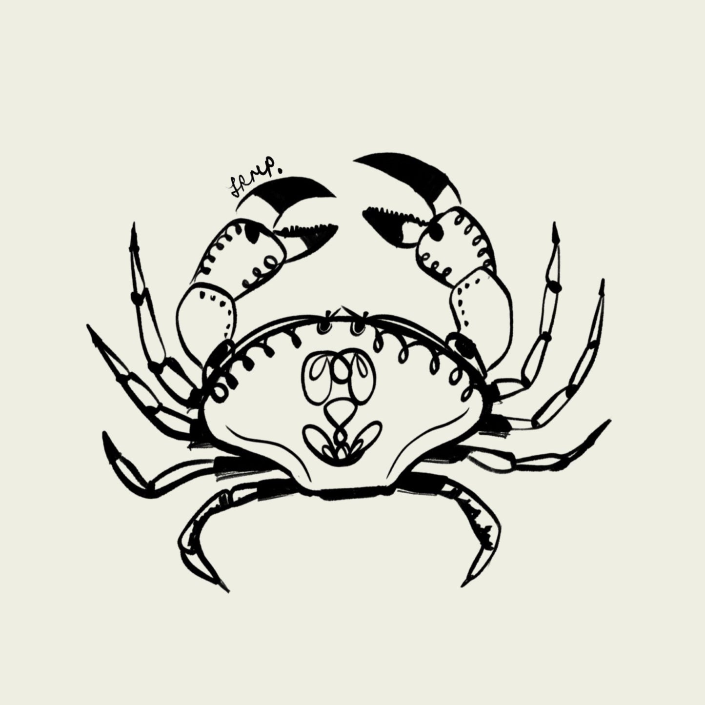 crab with yellow watercolour striped surround - fish art print by cat dearlove