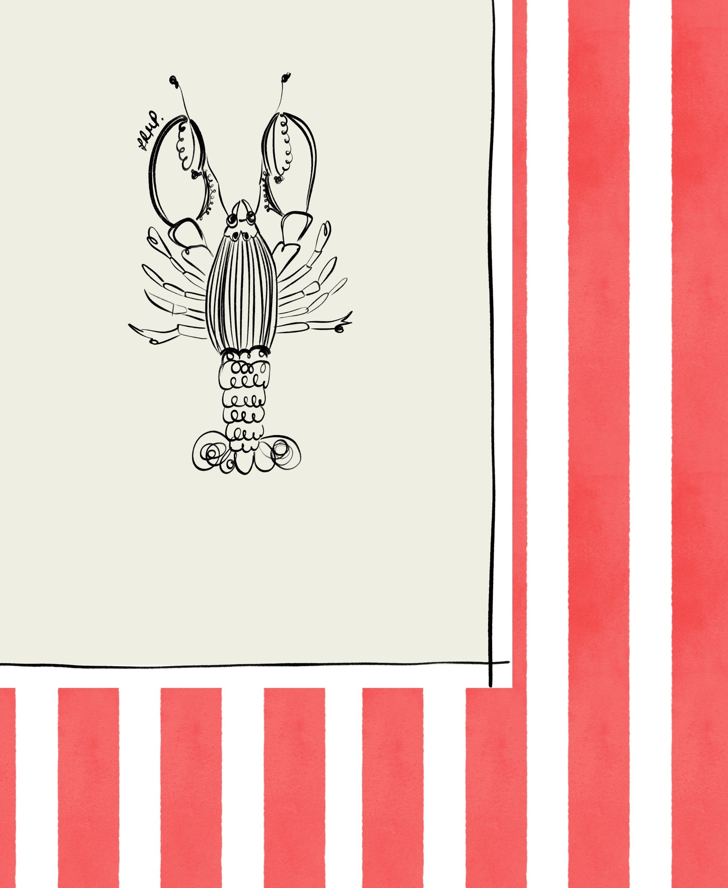 lobster with red watercolour striped surround - fish art print by cat dearlove