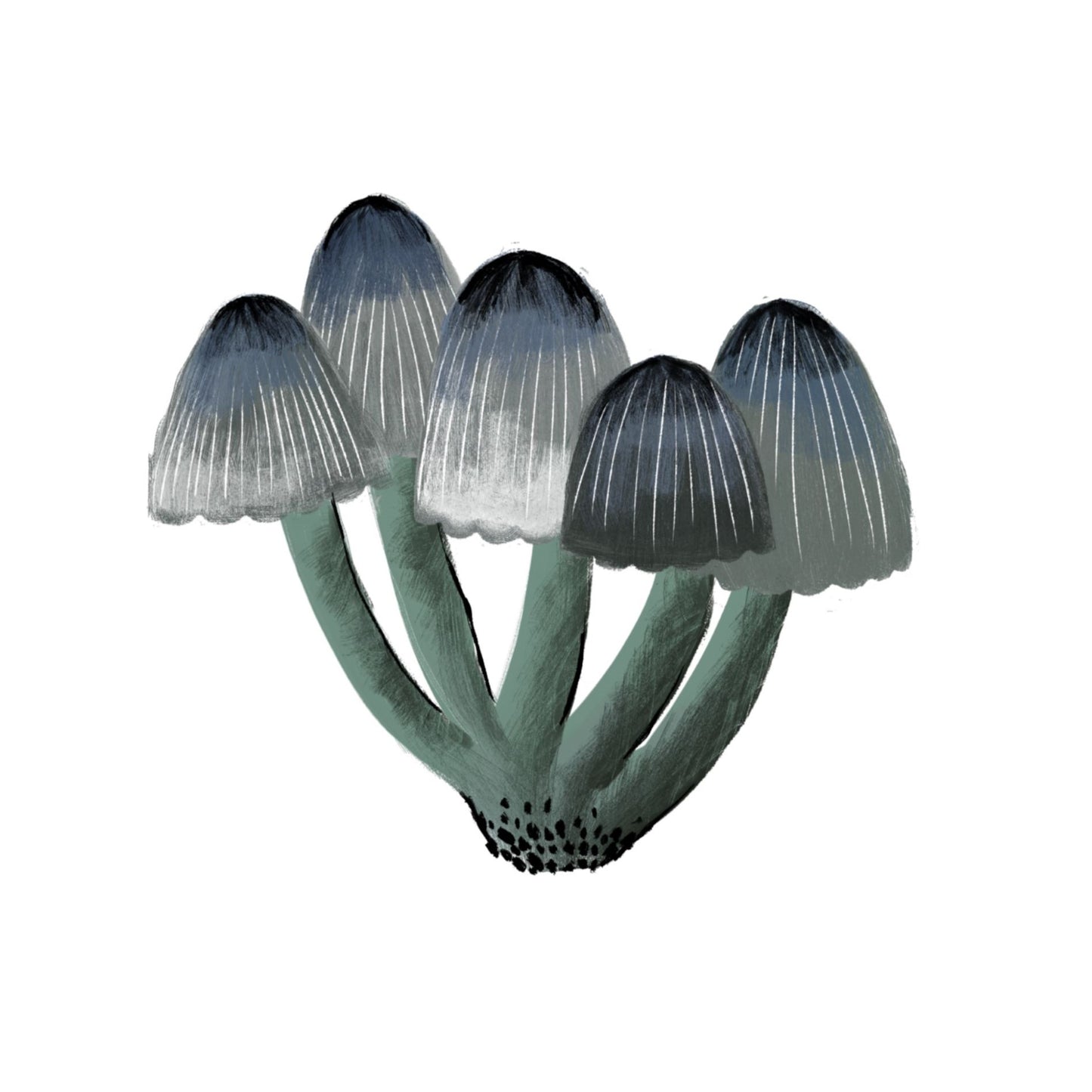 mushrooms 1 in colour with purple watercolour striped surround - nature art print by cat dearlove