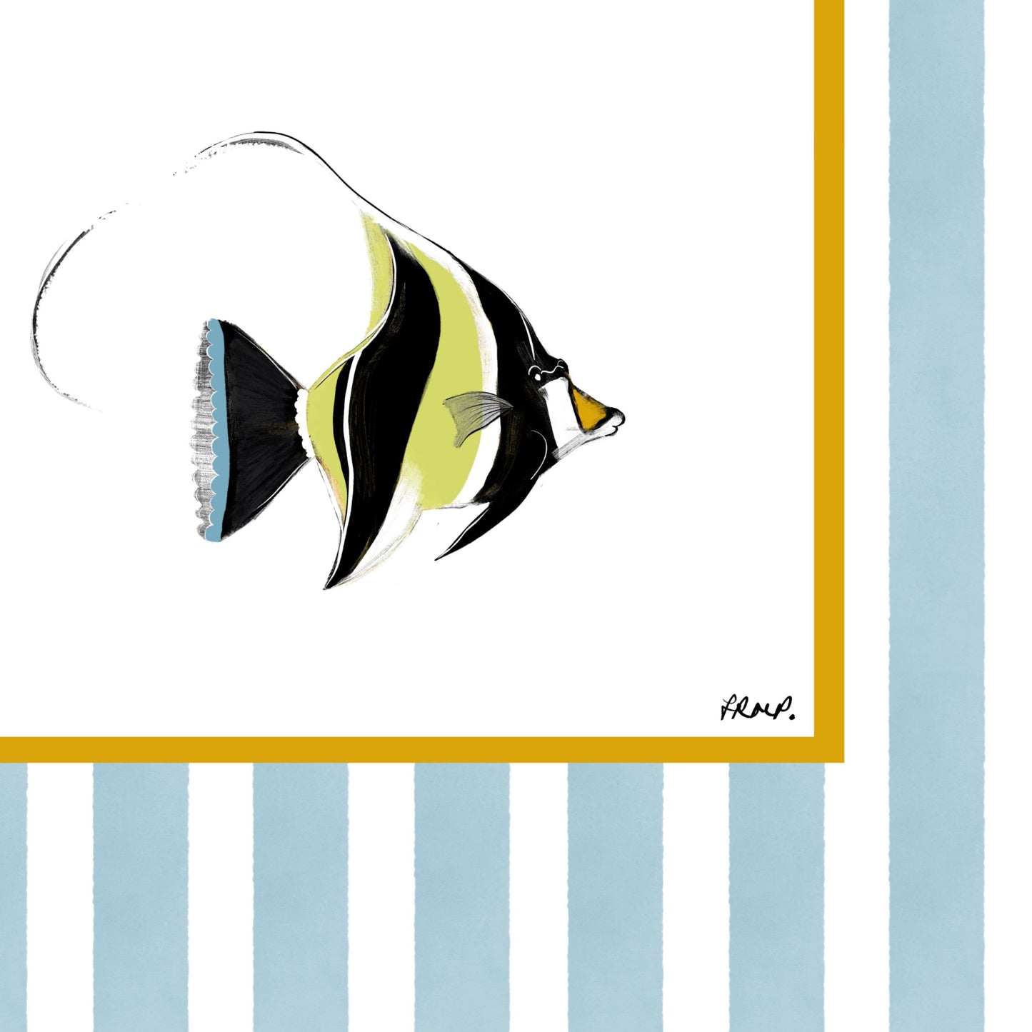 moorish idol fish in colour with blue watercolour striped surround - fish art print by cat dearlove