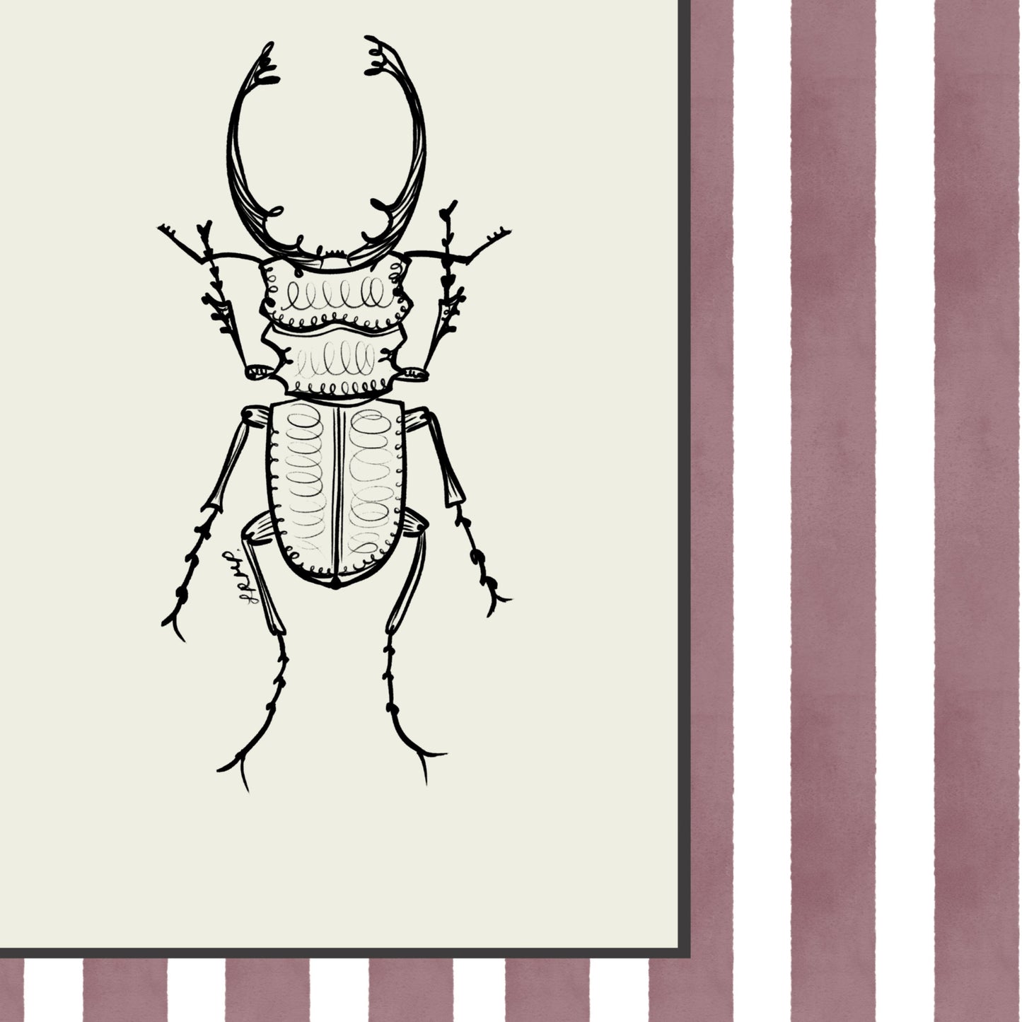stag beetle with purple watercolour striped surround - bugs art print by cat dearlove