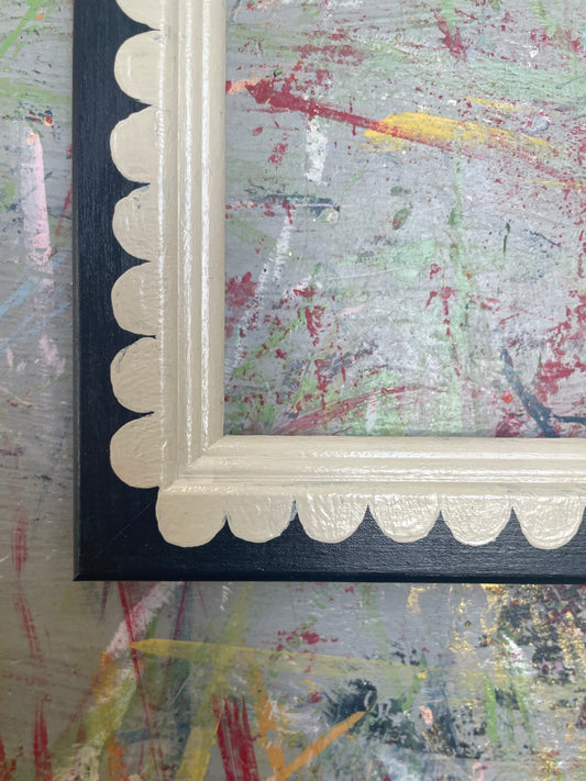 hand-painted frame - old white scallops on railings