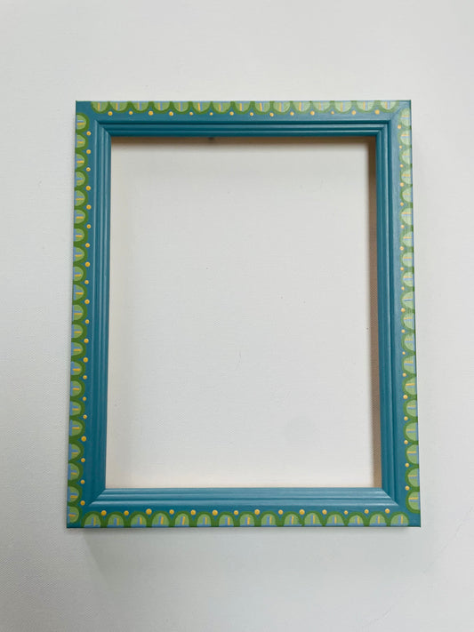 hand-painted frame –  green and yellow scallops on blue