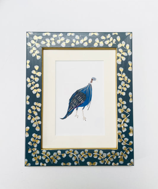 ready to hang –  vulturine guinea fowl blue– framed art prints by cat dearlove
