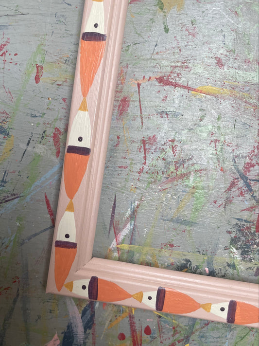 hand-painted frame – geometric style in orange, pink, and purple