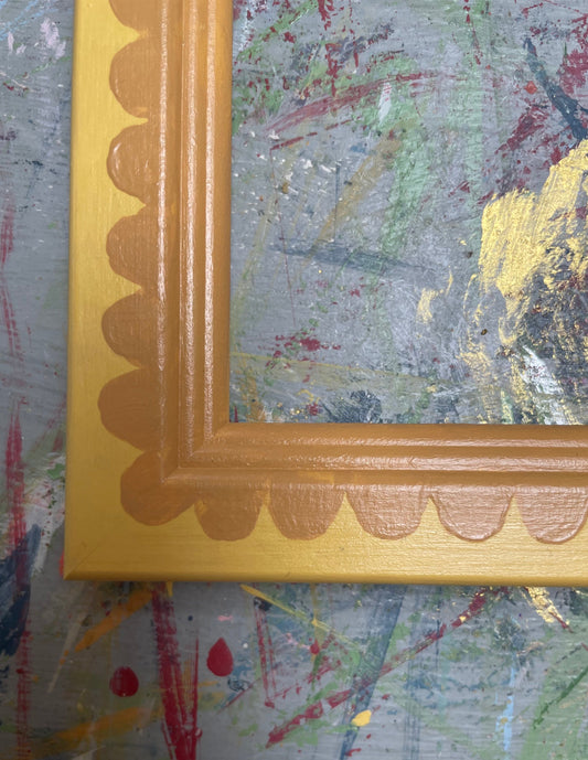 hand-painted frame - indian yellow scallops on babouche